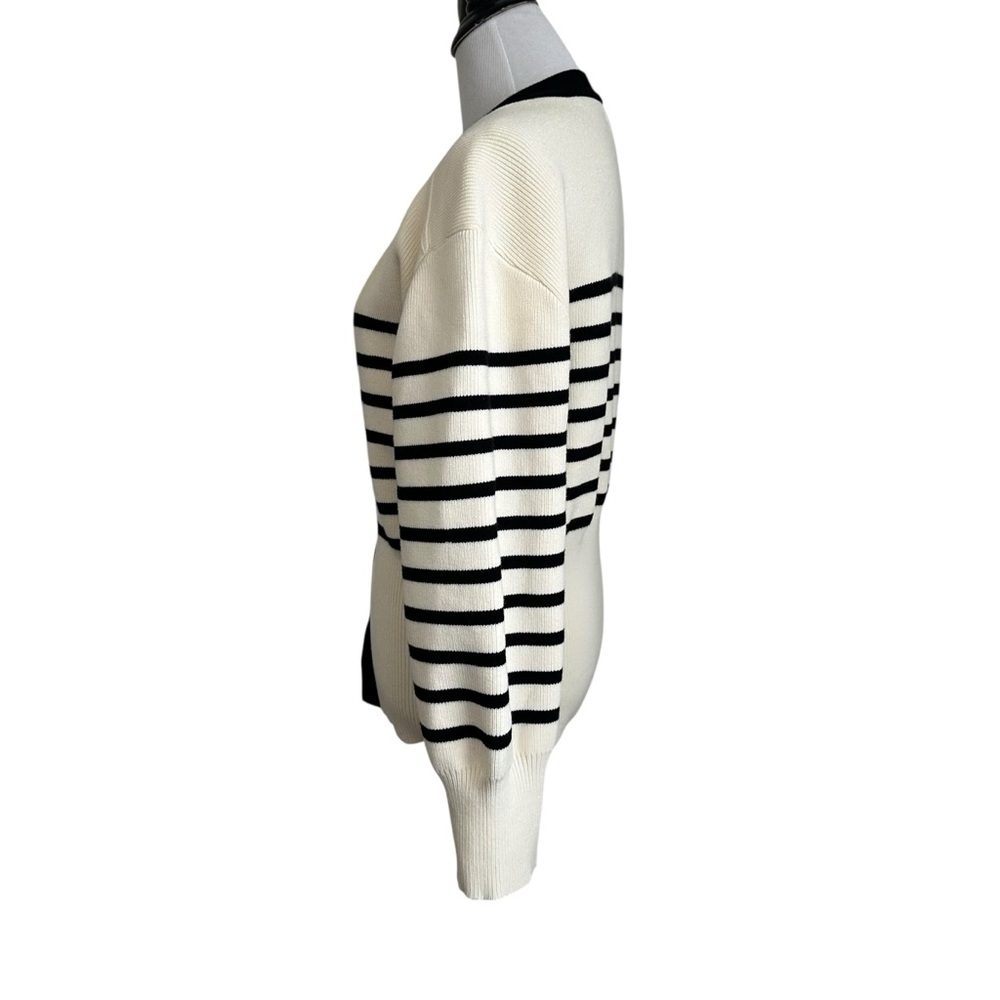 Urban Revivo Womens Striped Knit Cardigan Sweater Sz Lg Black Cream Gold Button - Picture 6 of 11